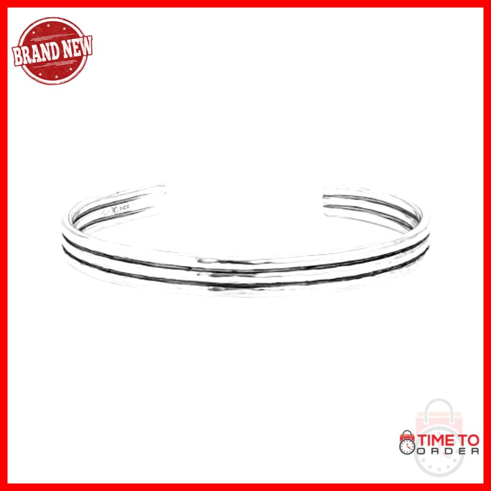 Solid 925 Sterling Silver Ribbed Cuff Bracelet, E… - image 3